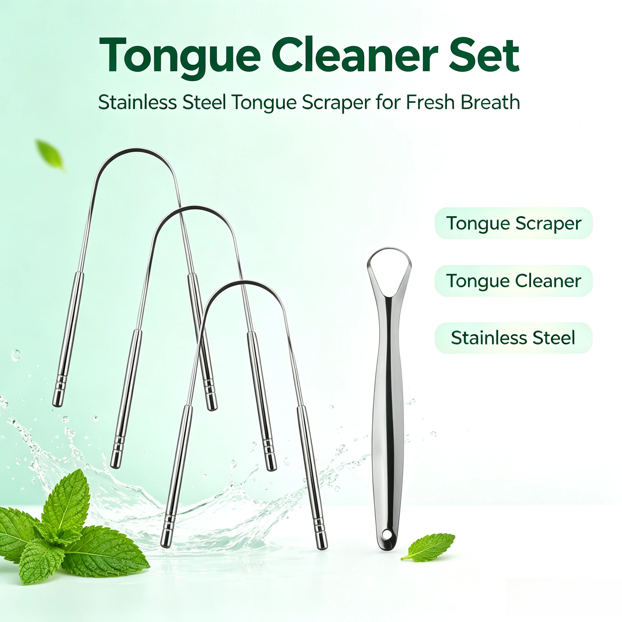 4Pcs Stainless Steel Tongue Scraper for Adults,Tongue Cleaner Removes Tongue Coating,Fresh Breath Oral Hygiene Tool,Men & Women