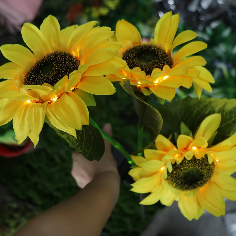 Home Decoration 1/3 Head LED Solar Sunflower Lights Simulation Artificial Night Lights Creative Waterproof Landscape Lamp Garden