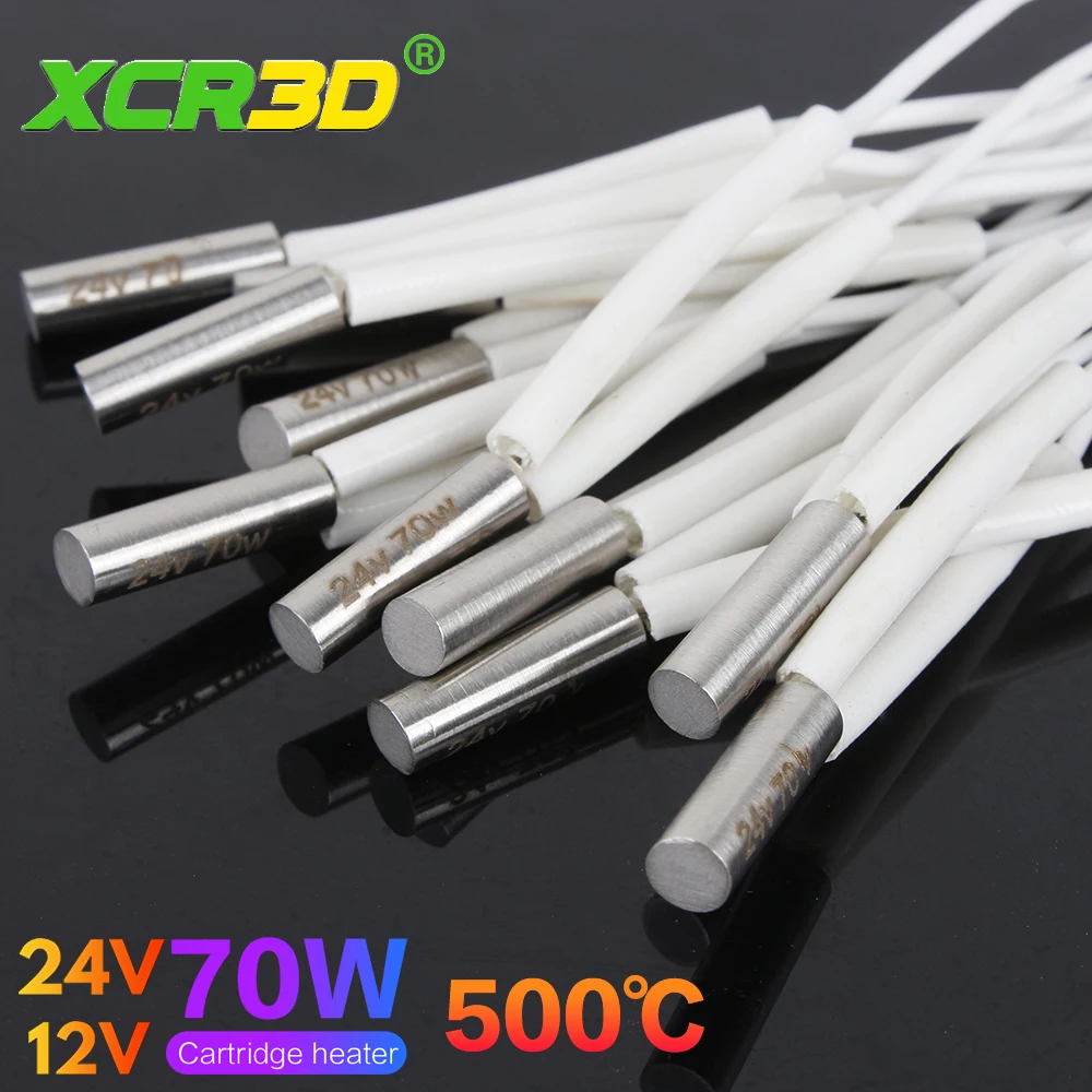 XCR3D1M/2M Heating tube 6*20 12/24V 70W Ceramic Cartridge Heater high temperature single ended For V6 J-head Extruder 3D printer