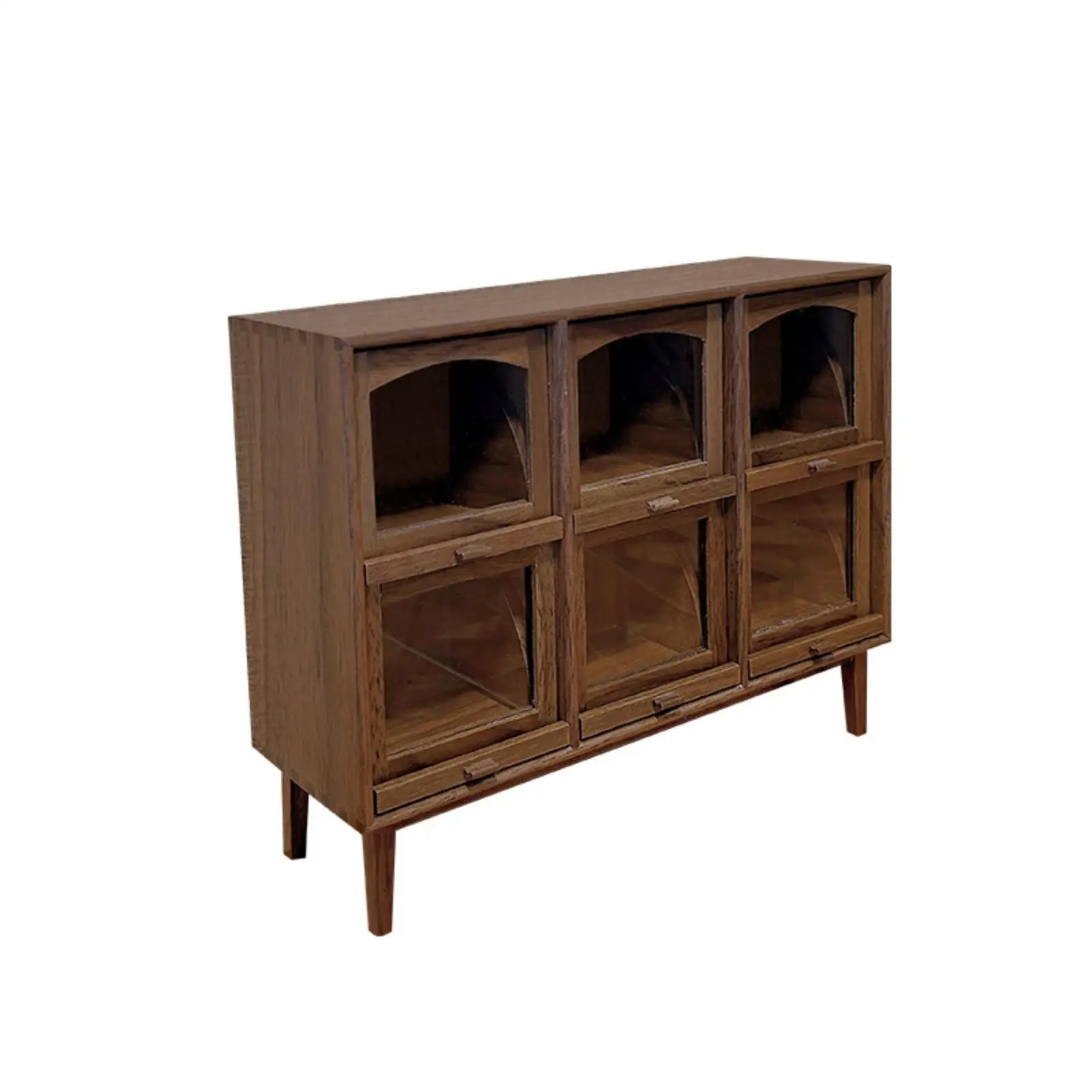 Vintage Dollhouse Cabinet with Six Compartments and Clear Front Panels for Miniature Bookshelf Collection Display
