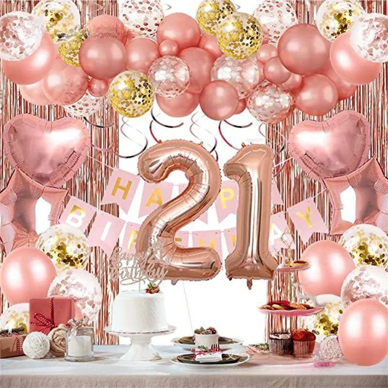 

Rose Gold Birthday Decor 40 Inch Number Balloons Heart Foil Star Balloons Girls Birthday Party Outdoor Festive Celebration