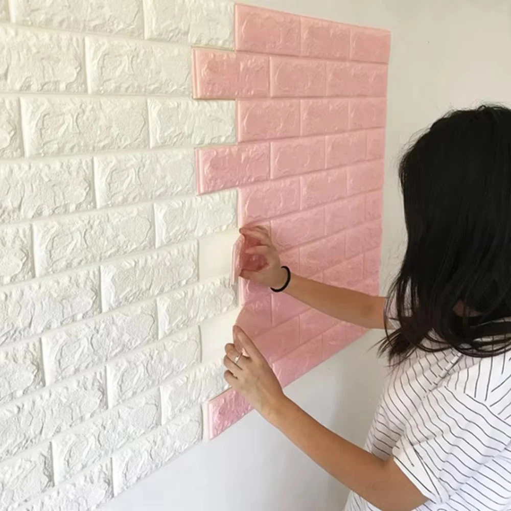 10pcs Self Adhesive Decor 3D Foam Wall Stickers Pane Room Waterproof Peel and Stick Brick Wallpaper for Interior Decoration