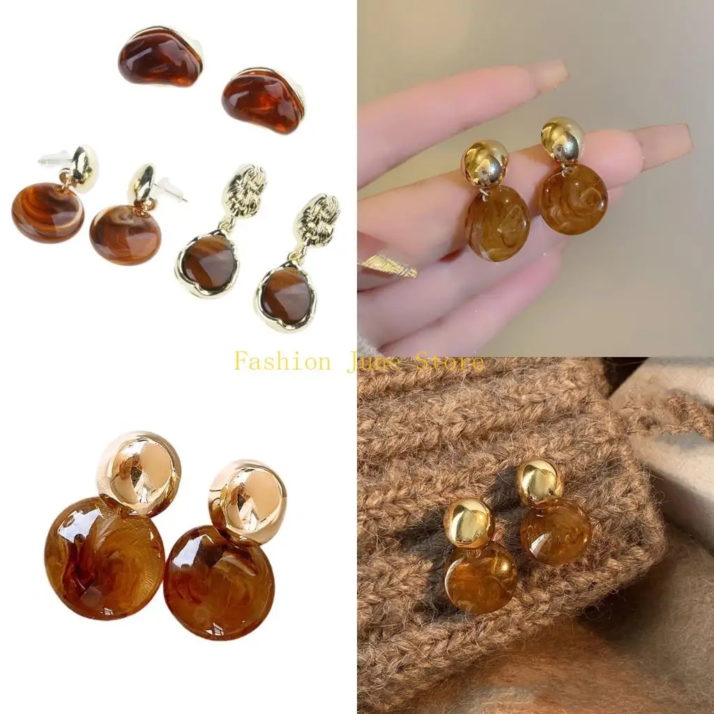 N5KA Elegant Amber Color Small Studs Earrings For Gift Giving