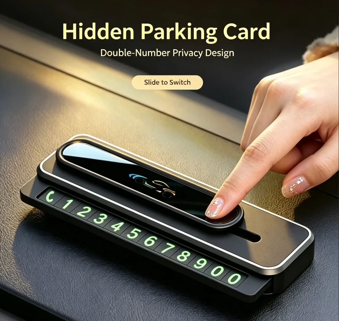 Dual Number Car Temporary Parking Card, Adhesive Phone Plate with Hidden Slide, Heat Resistant Dashboard Decor for Car Styling