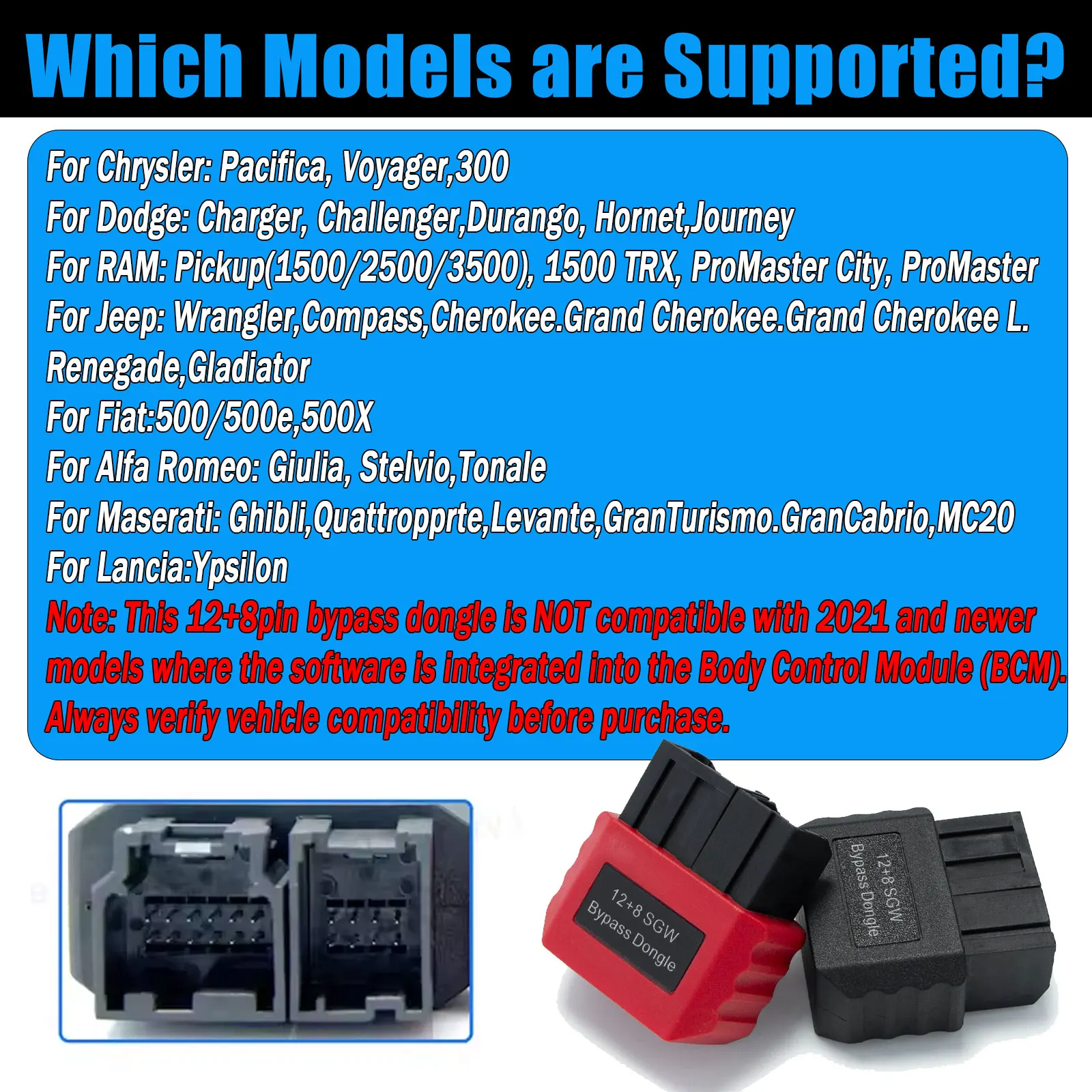 SGW Bypass Dongle For Chrysler/Dodge/Jeep/RAM/FIAT/MASERATI Vehicle OBDII Security Gateway Adapter For FCA Vehicle SGW Module