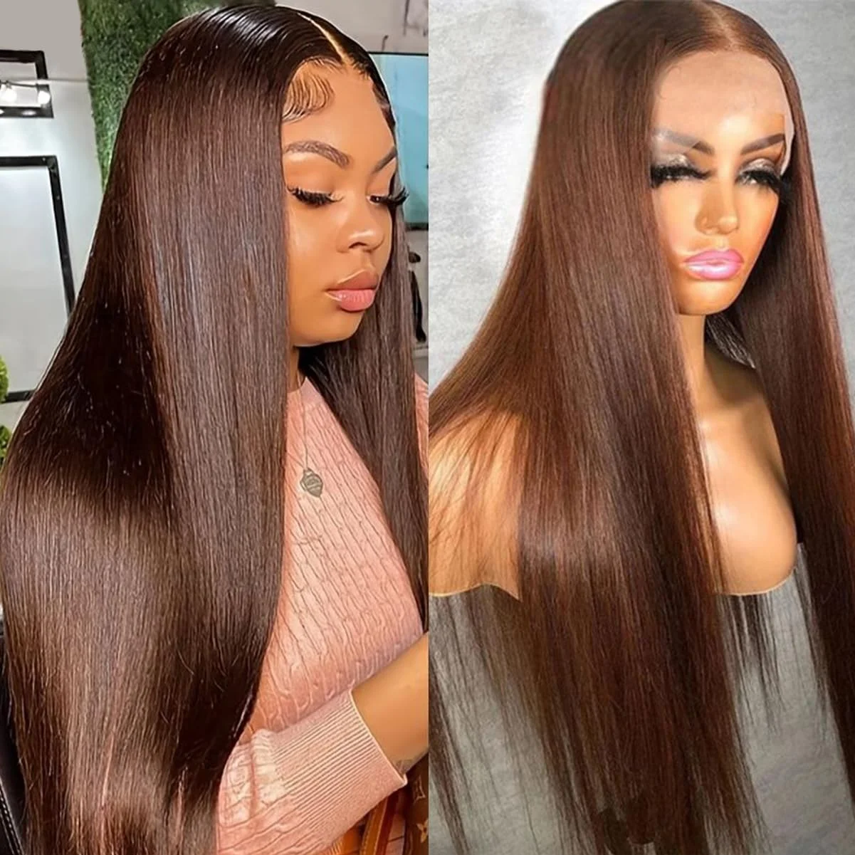 Chocolate Brown Straight Human Hair Wigs 13x6 HD Transparent Lace Frontal Wig Pre Plucked 30 Inch 13x4 Brazilian Wigs For Women
