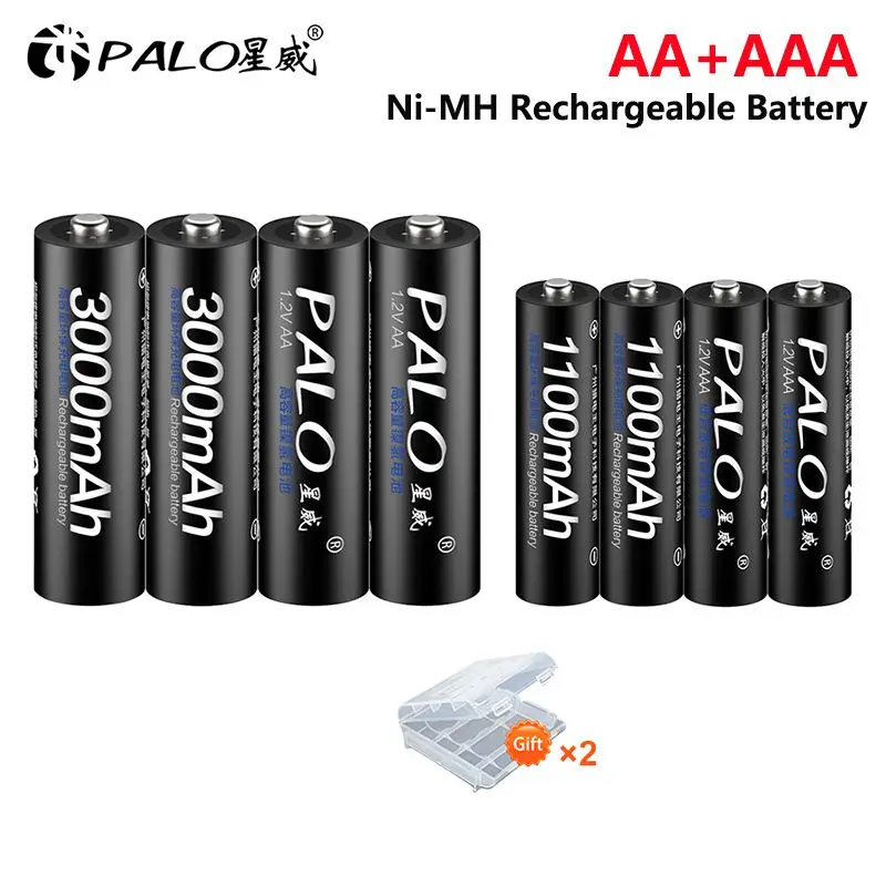 PALO 100% Oryginalne baterie 3000mAh 1.2V AA+1100mAh 1.2V baterie AAA NI-MH AA AAA do aparatu Zabawka samochód