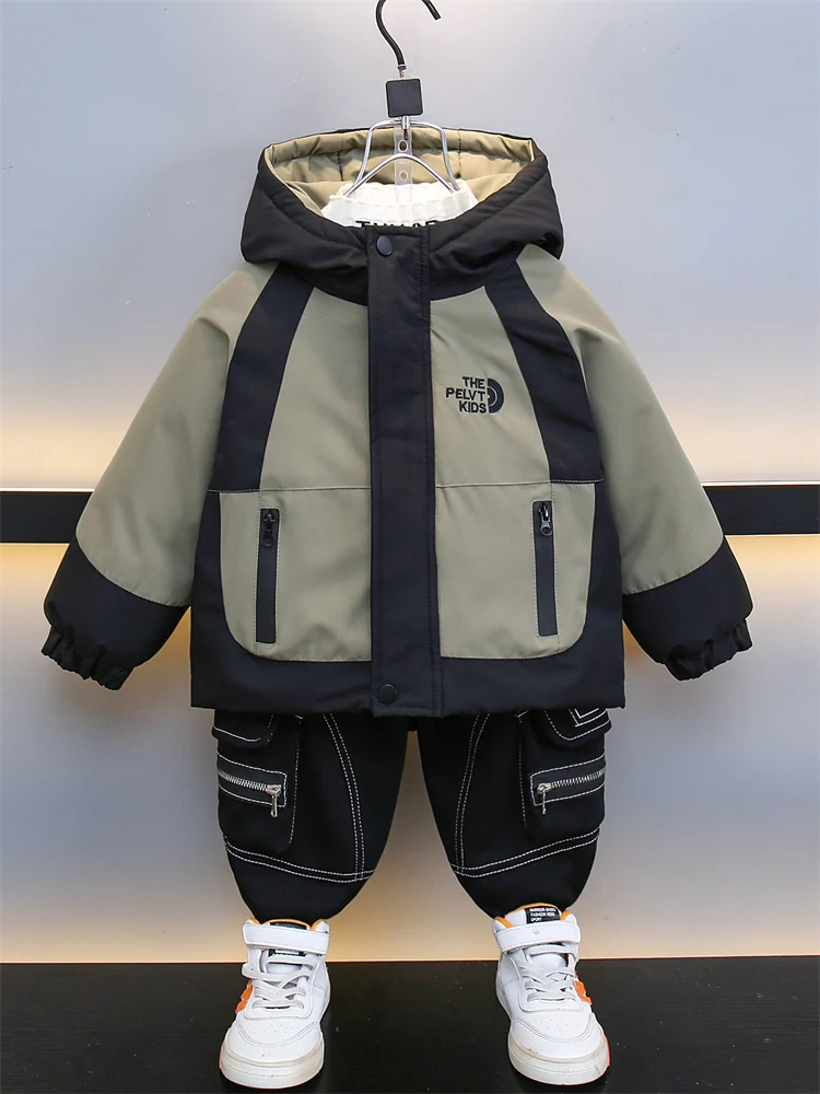 

Thiened Fce Boys' Parka Coat Cotton Jaet Autumn Winter New Arrival Youth Faion Stand Fit Hooded Long Sve Zippe...