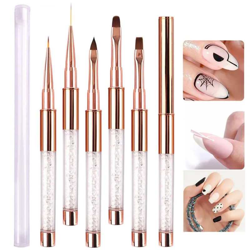 1/5 قطعة مسمار الفن جل الأشعة فوق البنفسجية من الأكريليك تمديد منشئ حجر الراين اللوحة فرشاة خطوط بطانة نمط قلم رسم مانيكير أداة #6