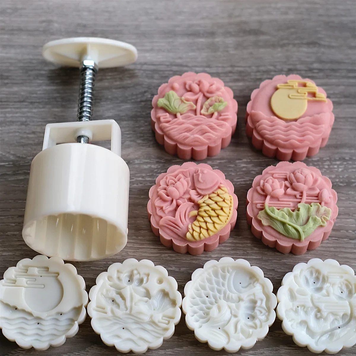 Molde para pastel de Luna de estilo chino con flores 3D, moldes prensados a mano para pasteles, cortadores de galletas, Fondant, galleta, cumpleaños, suministros para hornear DIY