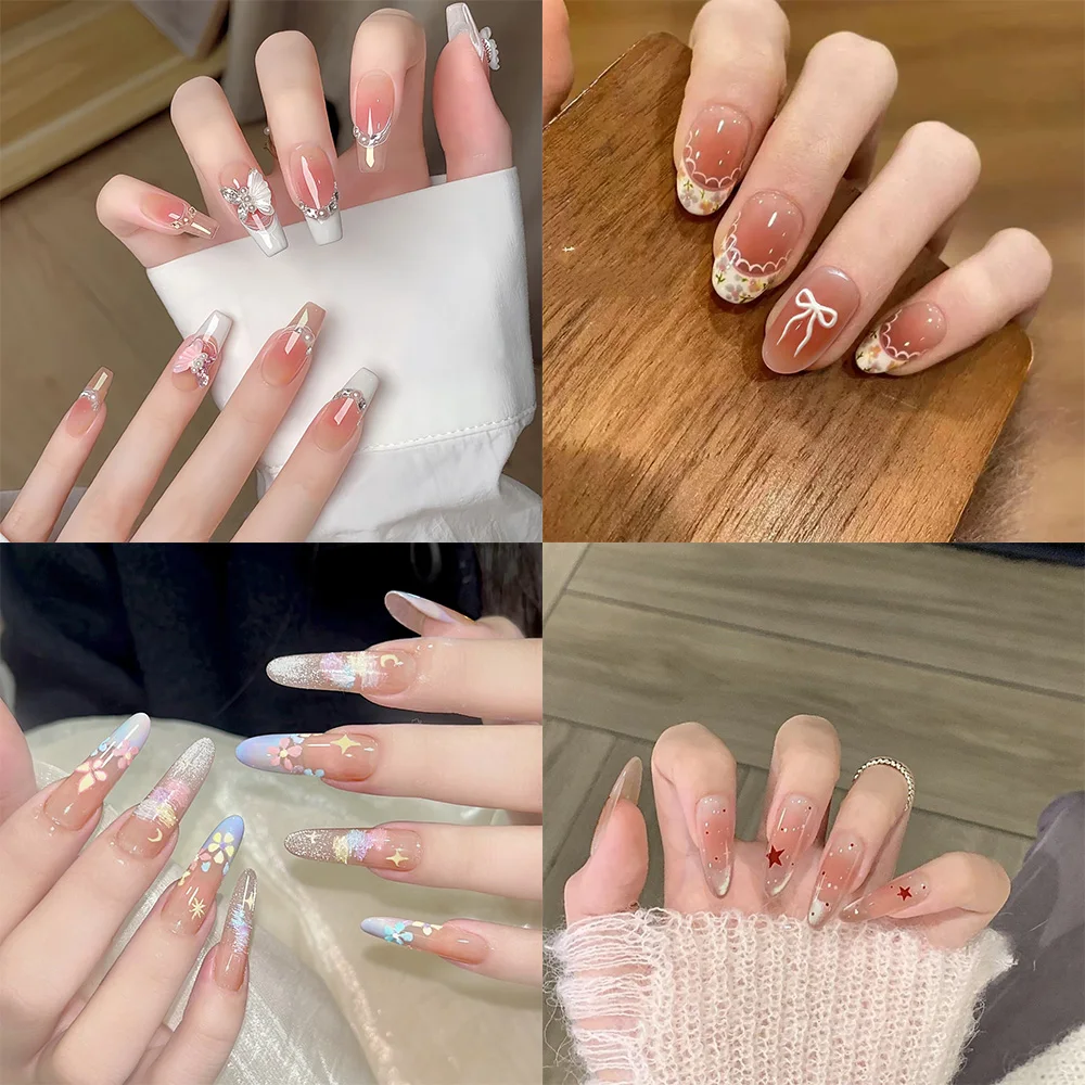 10pcs Oval Brown Marble Full-Cover Press-on Nails Handcrafted Butterfly Pearl False Nail Tips Office Daily Appropriate Manicure