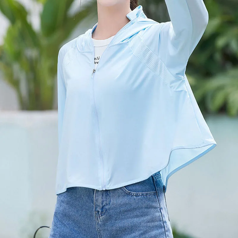 Summer Sun-protective Women's Clothing Breathable Smock Ice Silk Thin UV Protection Coat Woman Loose Hoodie Long-Sleeved Shirt