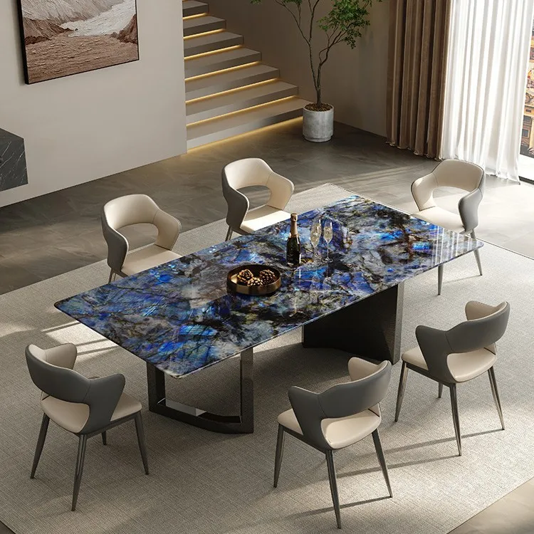 Stone dining table Italian light luxury high-end modern simple luxury stone rectangular family villa marble