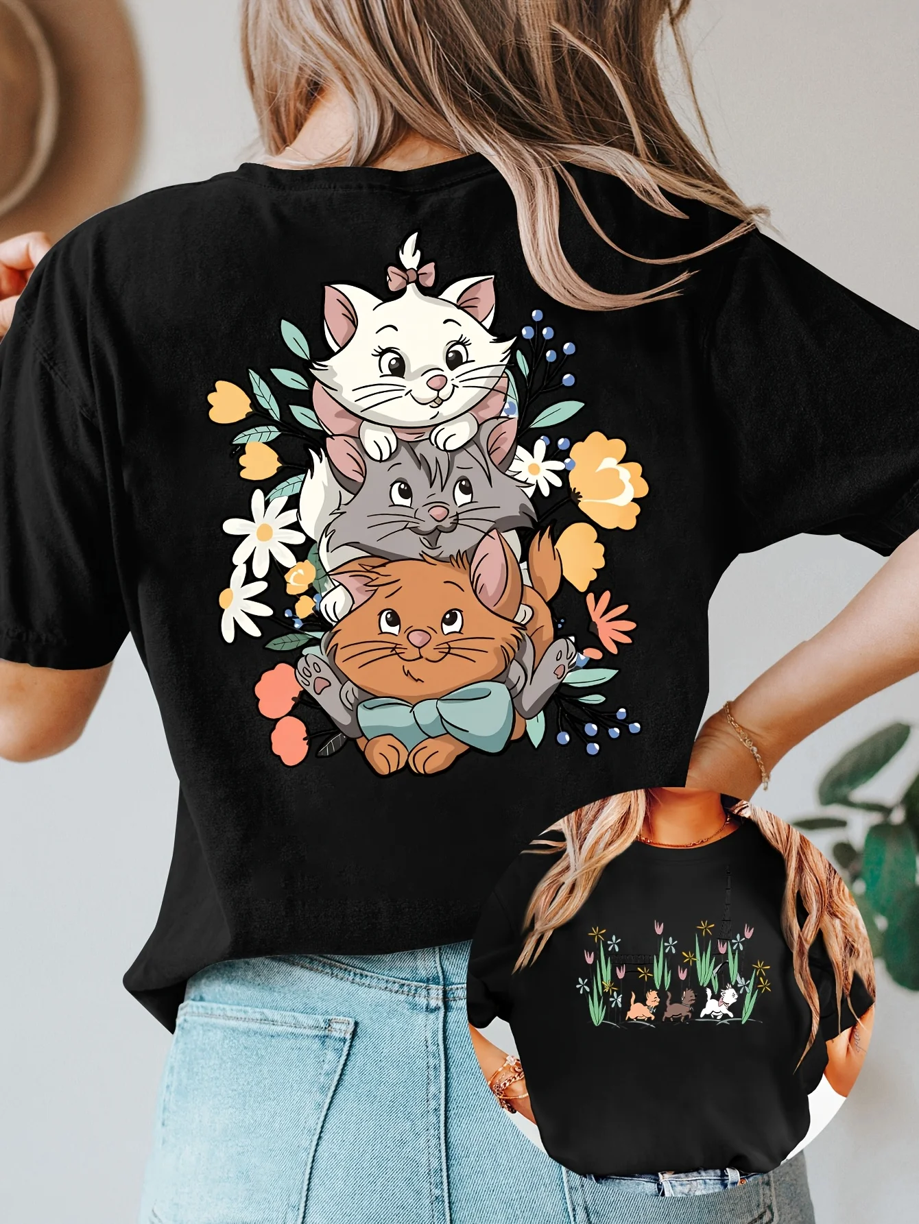 

Женская футболка с короткими рукавами Disney с двусторонним принтом Мары, кота из аристократов, круглым вырезом