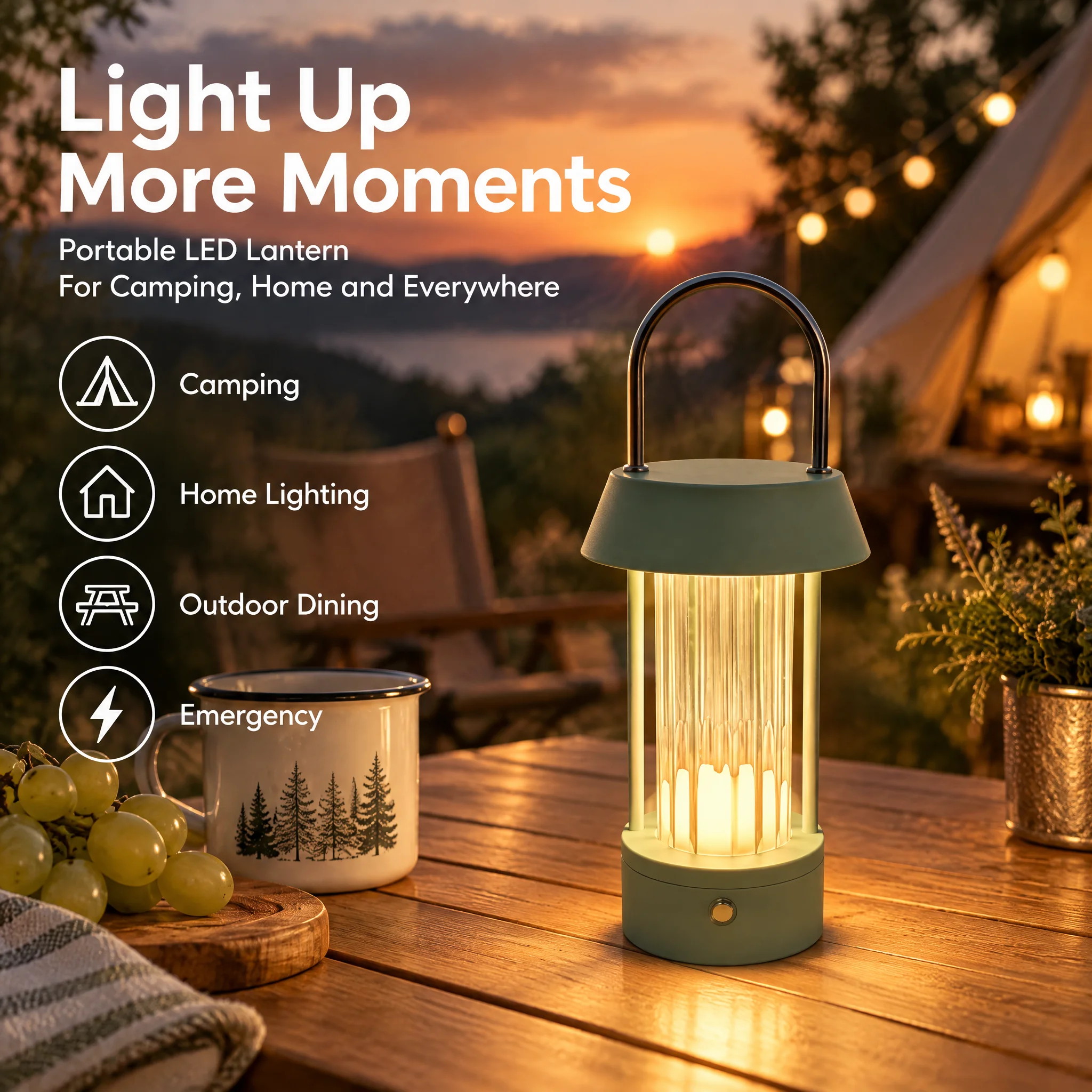 Portable LED Camping Lantern,Rechargeable Table Lamp With3Color Temperatures,Dimmable Type-C Charging Night LightForHome Outdoor