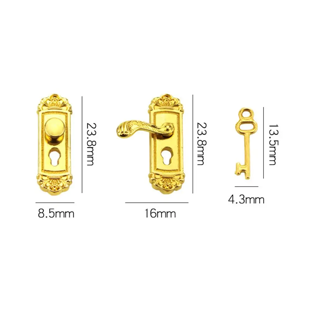 Mini Furniture Pull Keyhole Plate Brass Knobs Dollhouse Lock Key Set Miniature Door Handles Doll House Gift DIY Accessories