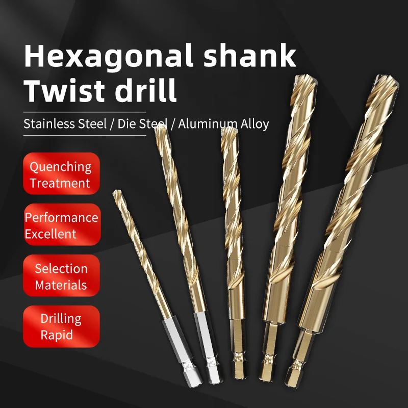 HUHAO 5pcs Wood Metal Hole HSS Twist Drill Bit Set 1/4 Hex Shank Titanium Coated Stainless Steel Driller 2 to 6mm Free Shipping