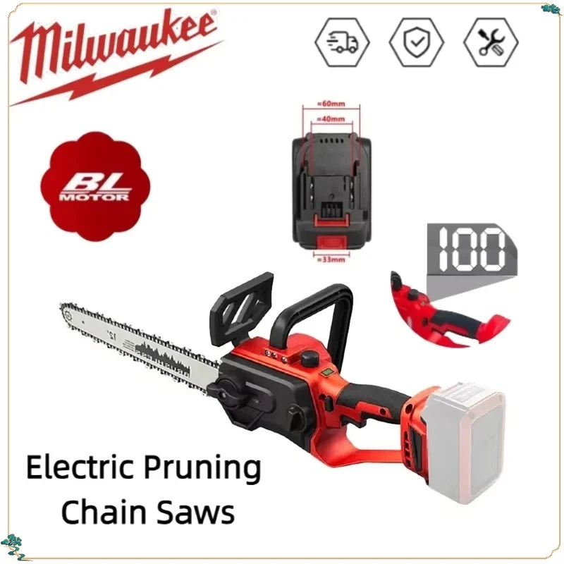 

Milwaukee 12Inch Brushless Chain Saw Cordless Electric Trimming Chain Saw Garden Woodworking Cutter for Logging and Trimming