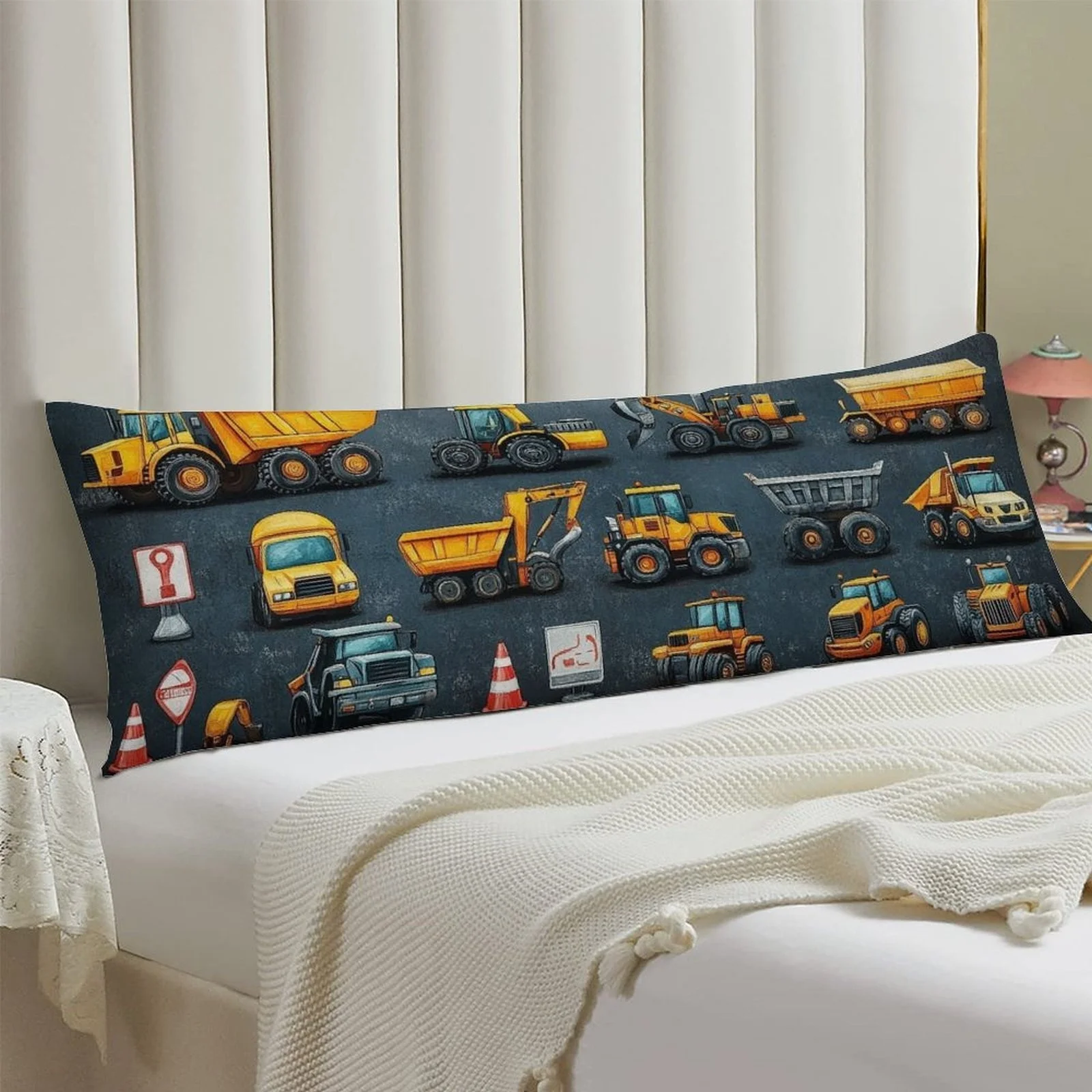 Engineering Vehicle Themed Body Pillow Cover, Fashionable Plush Design, Soft And Comfortable Double-Sided Printed, Suitable for