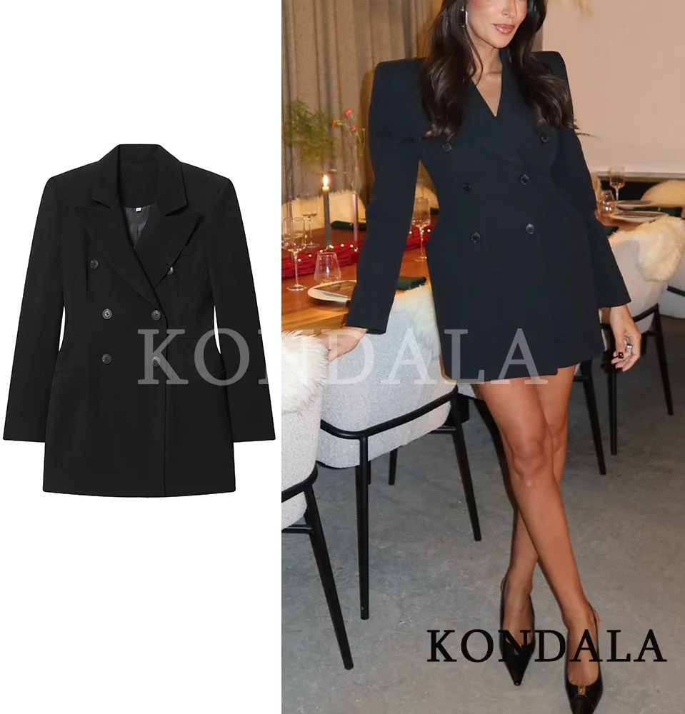 KONDALA Elegant Evening Double-Breasted Dress-style Blazer Women Spring Fall Commute Chic Lapel Blazer 2026 Trendy Suit Blazer