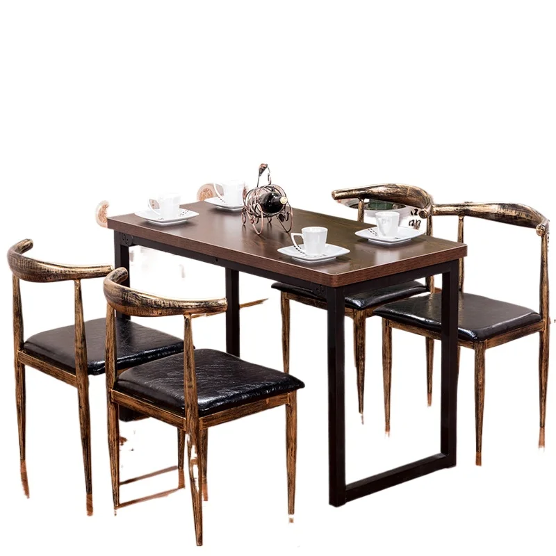 Modern simple backrest chair complete set of solid wood dining tables and chairs, street restaurant milk tea shop