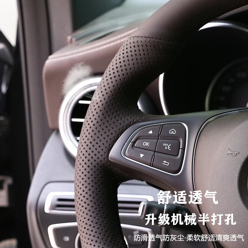 Hand Sewing Car Steering Wheel Cover Braid for Mercedes Benz C E Class C200 E300 CLA GLC260 GLA GLE Genuine Leather Interior