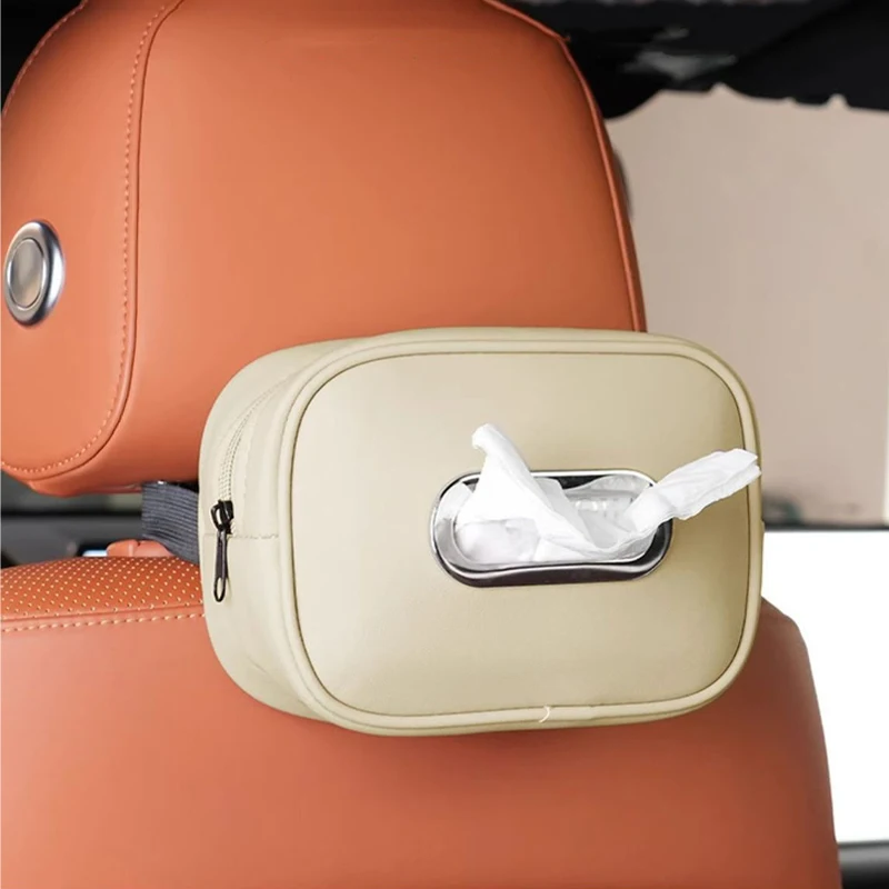 Tissue Box Portable storage Holder Leather Car Center Console Armrest Napkin Box Sun Visor Backseat Tissue Case with Fix Stra