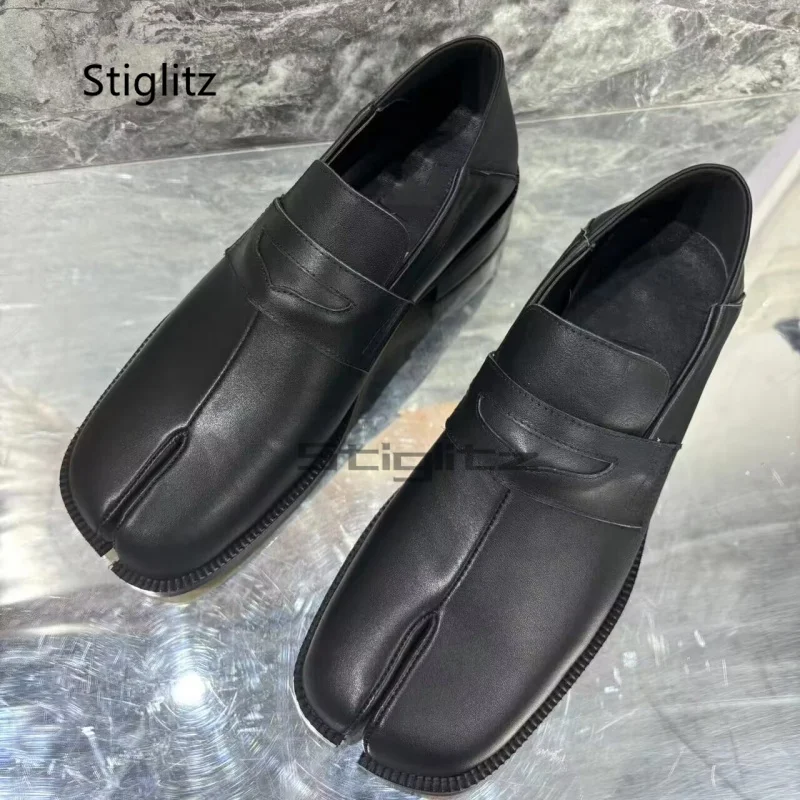 Split Shoes for Men Black Genuine Leather Loafers Cattlehide Oxfords Dress Shoes Male New Luxury Tabi Comfort Office Casual Shoe