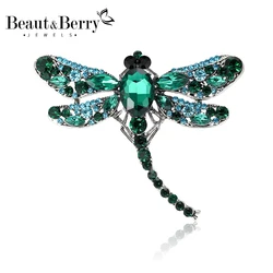 Beaut&Berry Trendy Rhinestone Dragonfly Brooches 7-Color Alloy Insect Women Office Party Pins Jewelry Accessories Gifts