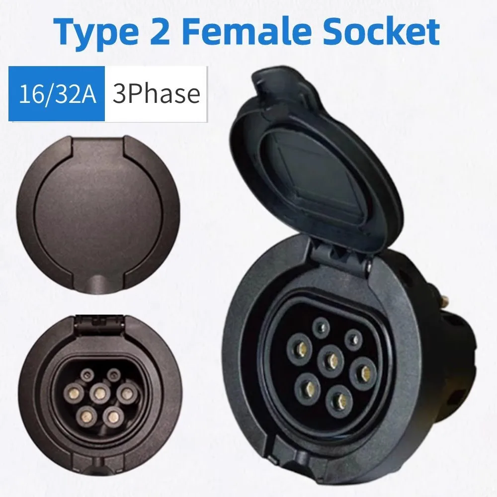 Type2 Female Socket Connector Outlet Three Phase 32A IEC 62196-2 EV socket connect type2 Electric Vehicle Charging Station