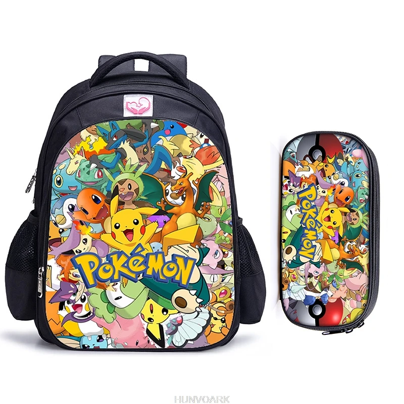 Pokemon Backpack 2pcs Set Children Anime Rucksack Kids Cartoon Knapsack Baby Pikachu Boys Girls School Bags