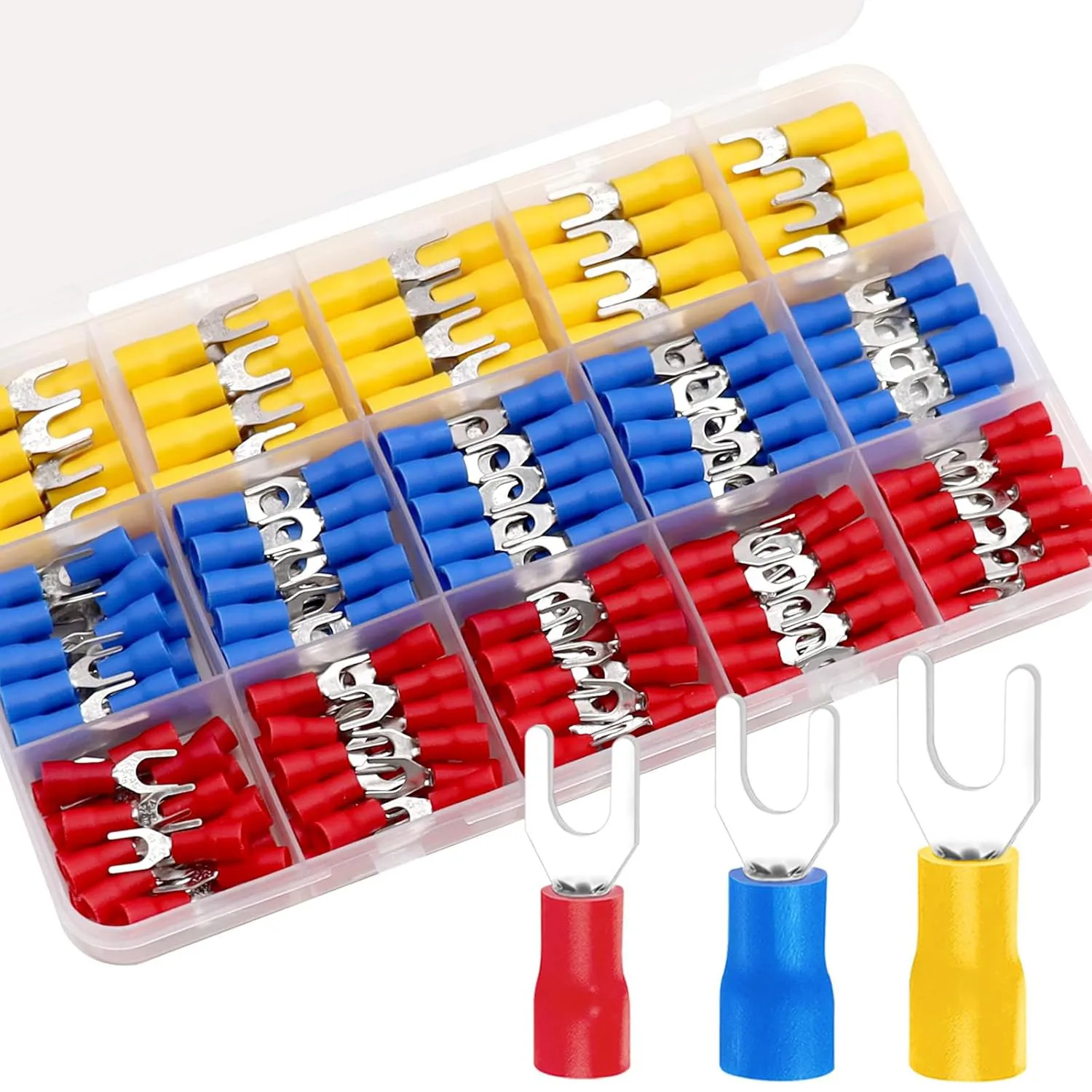 245 boxed sets of 3 sizes of tin plated copper insulated fork shaped cold pressed terminal crimping wire connector  set