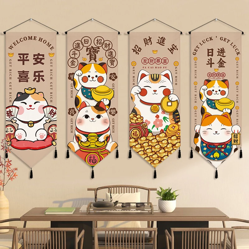 Japanese Cartoon Treasure Cat Triangle Flag Hanging Curtain Tapestry Sushi Shop Background Decoration Painting Hanging Cloth