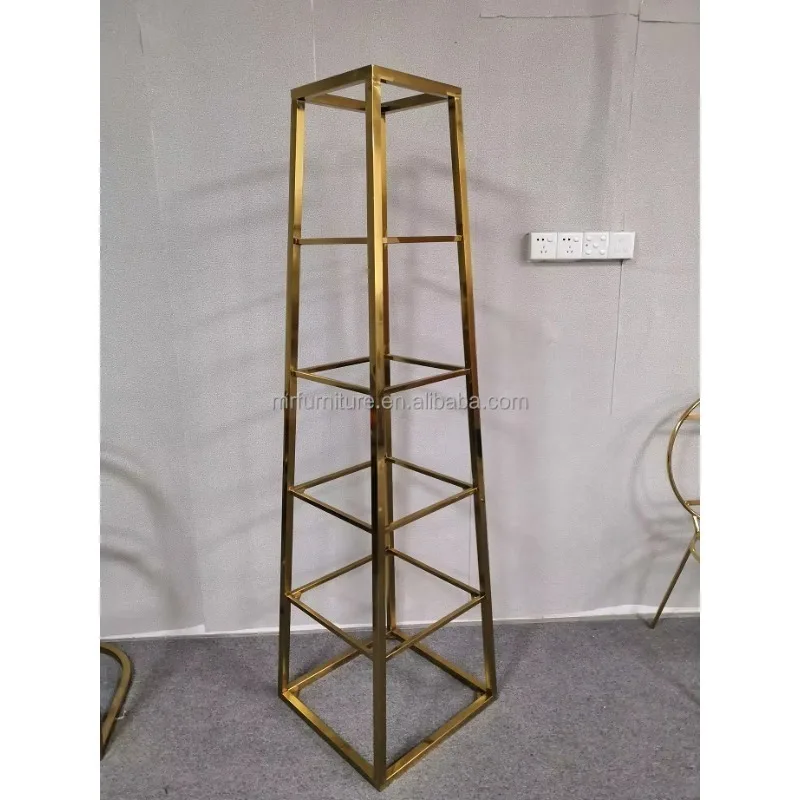 Newest Modern Living Room Book Shelf Gold Stainless Steel Display Trapezoid Shelf  for Home Hotel Wedding