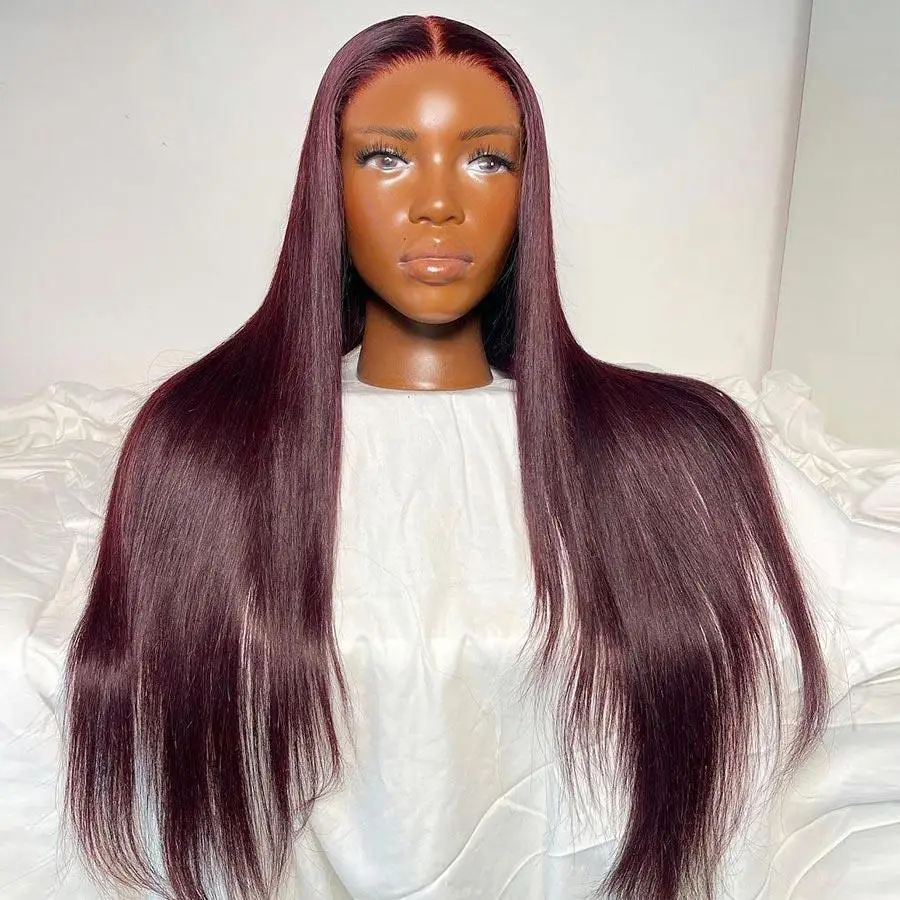 Dark 99j 13x4 Dark Burgundy Glueless Wigs Synthetic Lace Front Wigs Lace Frontal Wigs For Women Pre Plucked With Baby HairWig