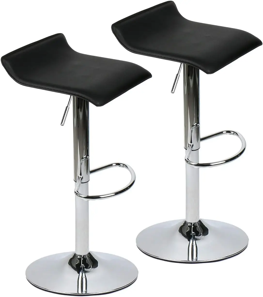 Set of 2 Barstool, Adjustable Swivel Bar Stools with PU Leather and Chrome Base, Gaslift Pub Counter Chairs, Black | Swivel, PU