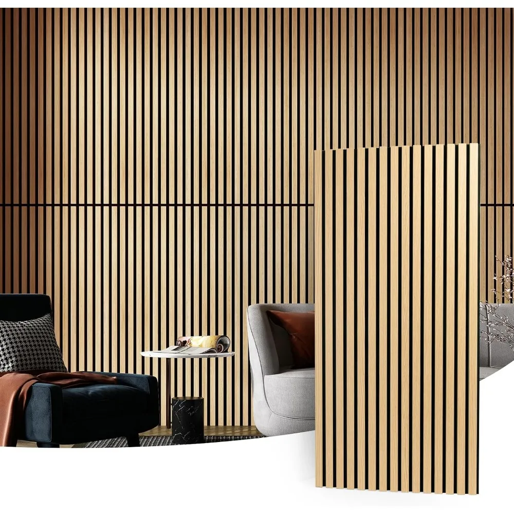 2 Wood Slat Acoustic Panels for Wall and Ceiling - 3D Fluted Sound Absorbing Panel with Oak Finish