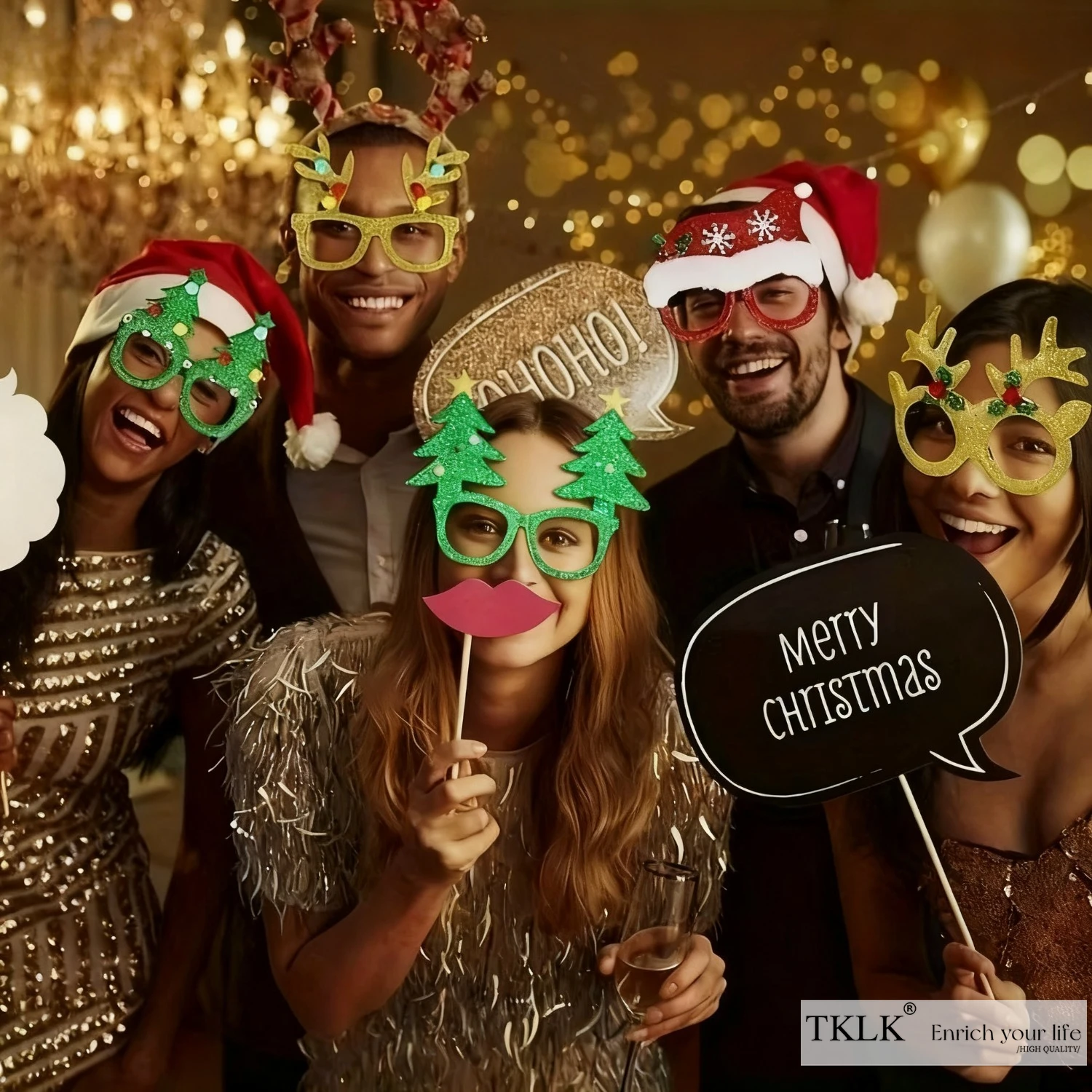 

1 set Christmas Glasses or with Glitter Reindeer Antlers & Santa Hats, Christmas Antler Glasses, Christmas Hat Sets, Gifts