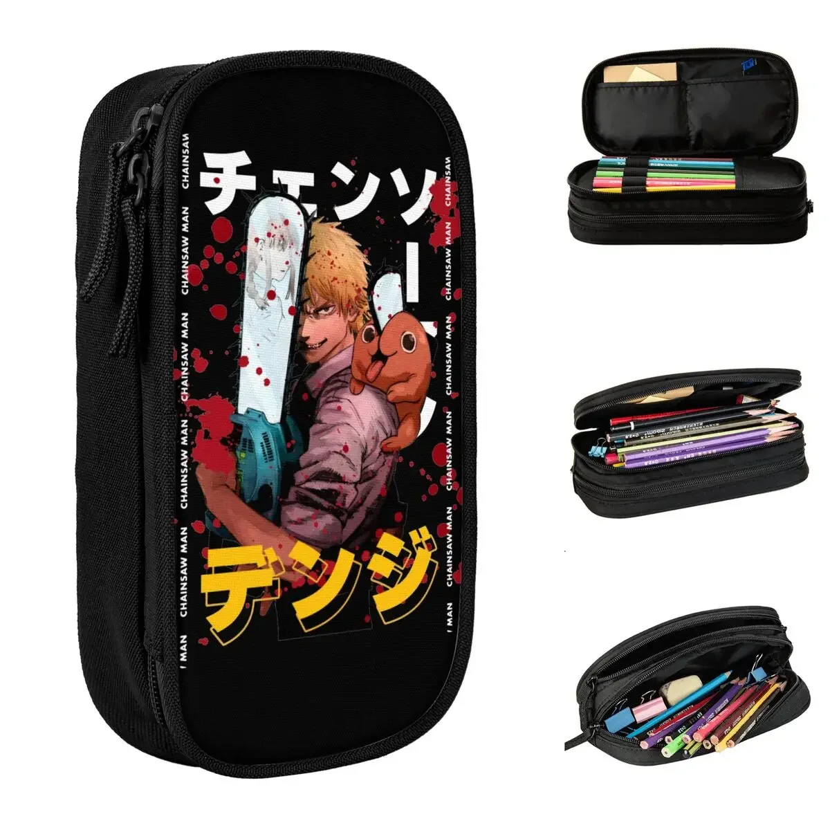 

Cute Anime Chainsaw Man Pencil Case Aki Hayakawa Pochita Pencilcases Pen Big Capacity Bag School Supplies Gift Stationery