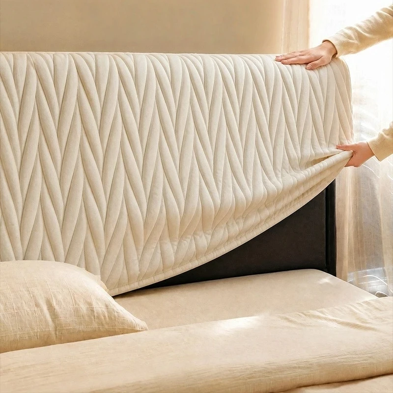 Upholstered Bed Headboard Cover Universal Thick Plush Velvet Backrest Protector Soft Anti Collision Bedroom Dustproof Slipcover
