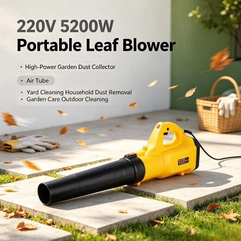 220V 5200W Portable Leaf Blower, High-Power Garden Dust Collector with Air Tube for Yard Cleaning and Household Dust Removal
