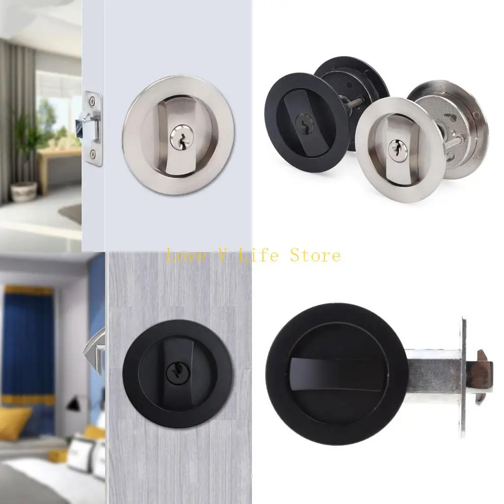 

L74C Pocket Door Lock with Keys Contemporary Entry Round Sliding Barn Door Lock Latches Hardware for 35-55mm Thickness Door