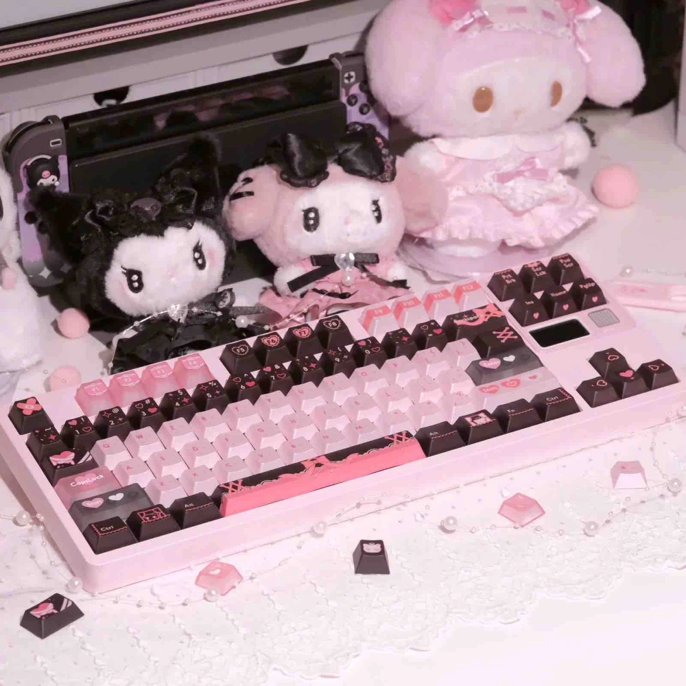 LACE ANGEL NYA Theme Keycap Set 224Keys PBT+PC Custom Cute Keyboard Cap Cherry Profile KeyCap for Mechanical Keyboard Accessory