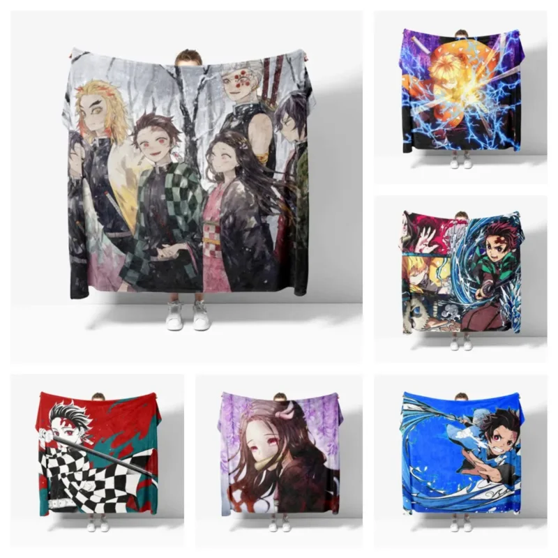 Anime Ghost Slayer Soft Flannel Blanket Breathable Warm Bedding & Travel Blanket Sofa Blanket Bed Blanket Customizable