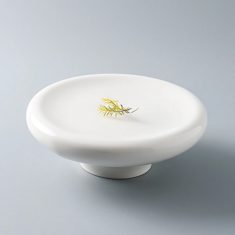Western-style Tableware in French High-legged Stereo Restaurant Characteristic Double-layer Insulation Plate Ceramic White Disc