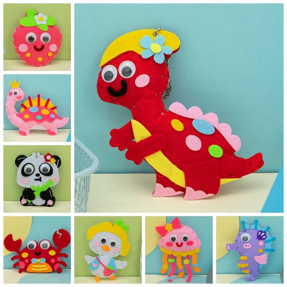 Cartoon Animals DIY Sewing Craft Kit Toys Dinosaur Sewing Animal Non-woven Dolls Handmade Non-woven Dinosaur Sewing Set Gifts