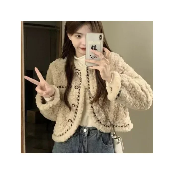 Women Elegant Thick Warm Faux Fur Jackets for Women Coat Women Lamb Wool Loose Short Coats Autumn Winter Fluffy Faux Fur Coat