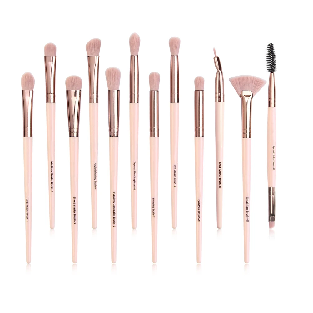 مجموعة فرش ظلال العيون مكونة من 12 قطعة، أدوات مكياج ذات شعيرات صناعية ممتازة للنساء للاستخدام اليومي، مجموعة وردي وذهبي وردي #5