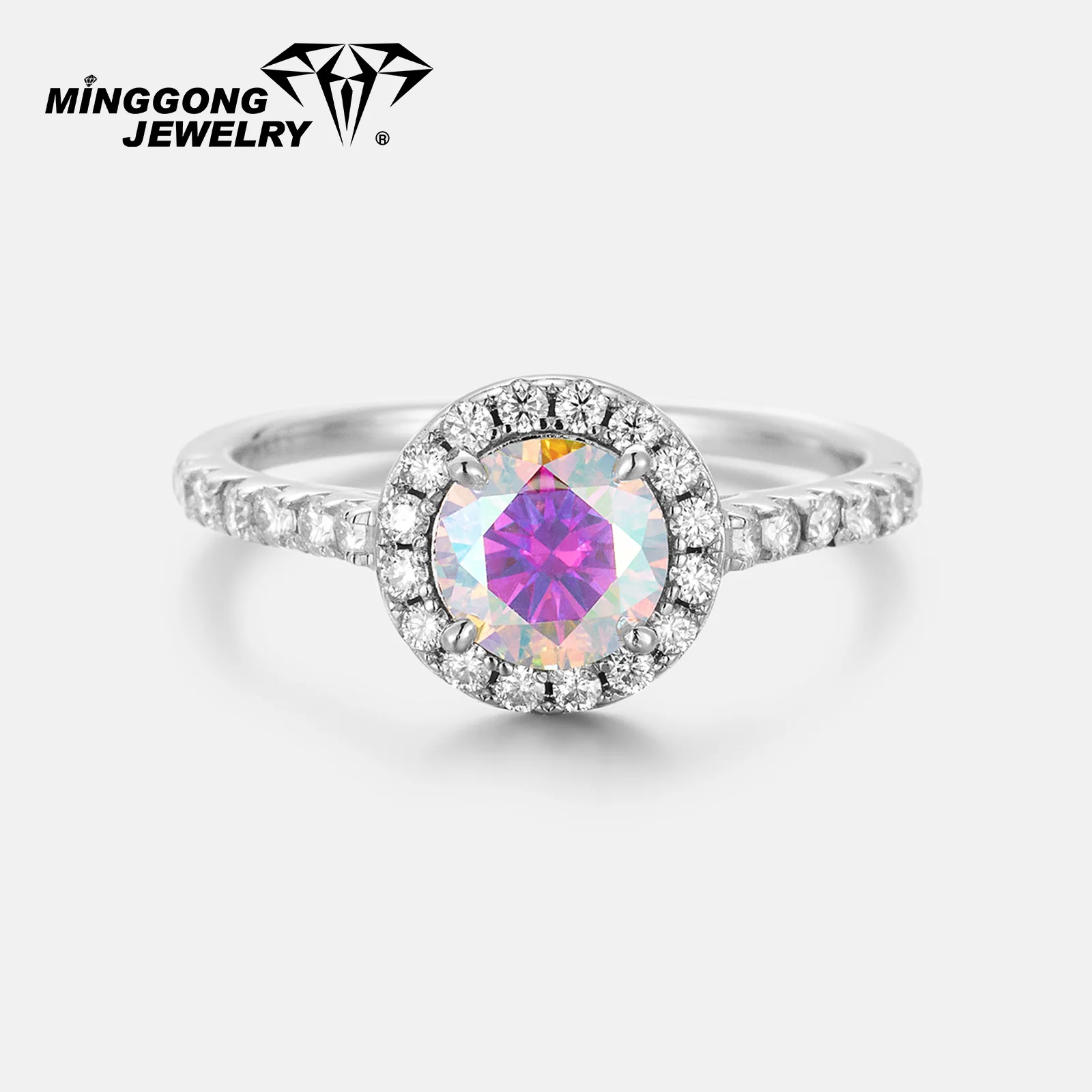 

Custom 1CT AB Color Moissanite Engagement Ring New Fashion Design S925 Silver & Solid Gold (9K/10K/14K/18K) for Women Gift