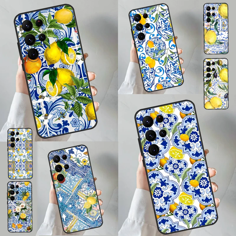 Mediterranean Lemon Case For Samsung Galaxy S23 Ultra S24 S22 Note 20 10 Plus S8 S9 S10 S21 S20 FE Back Cover